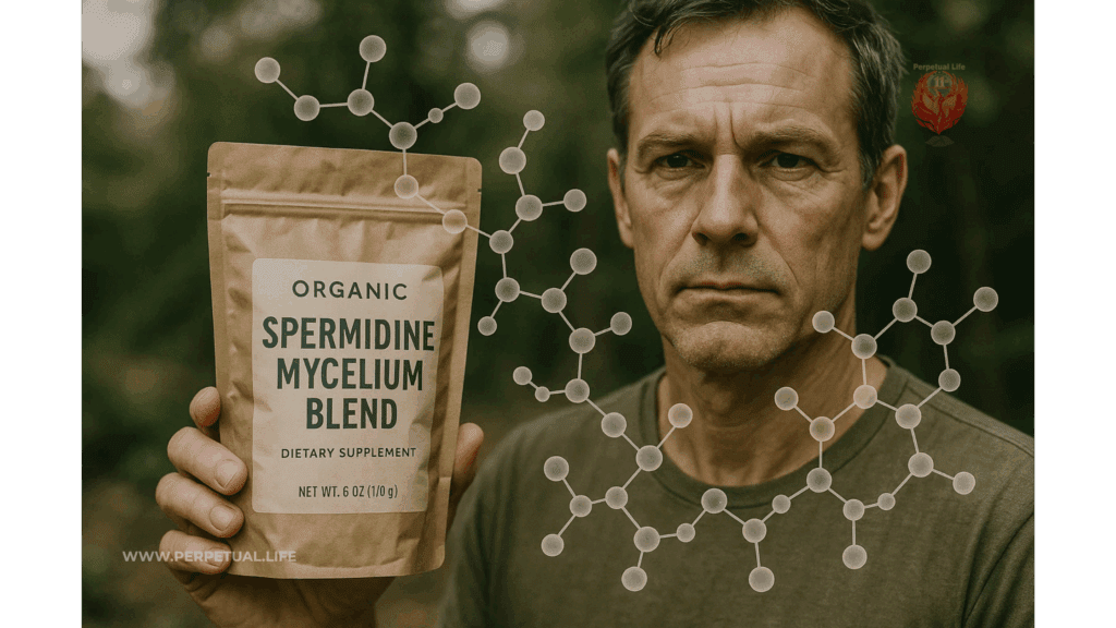 Image of mycelium-based spermidine supplement used in Longevity Nutrition for age-related cellular renewal.